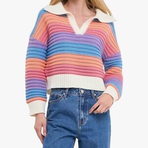 Anthropologie English Factory striped cropped rainbow sweater size Large